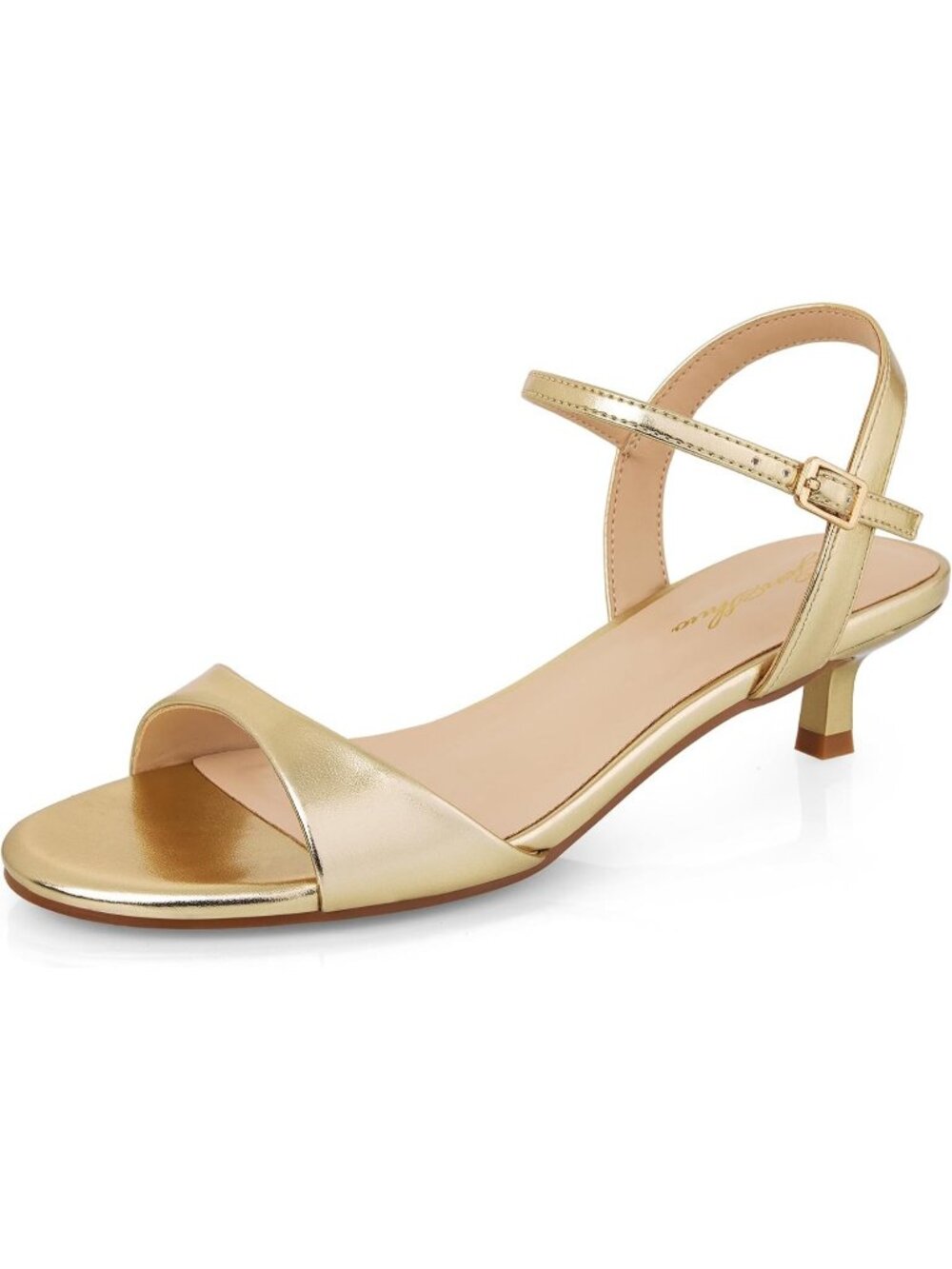 Women's Gold Matte Round Open Toe 1.5 Inch Low Heels Ankle Strap Heel Sandals